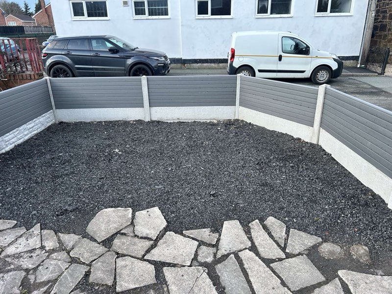 Grey composite fence panels and a steel-framed bespoke gate in Pen-y-Cae, Wrexham