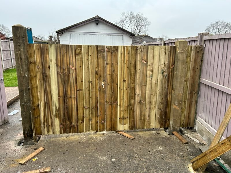 New timber picket gate replacing rotten gates in Rhosddu, Wrexham