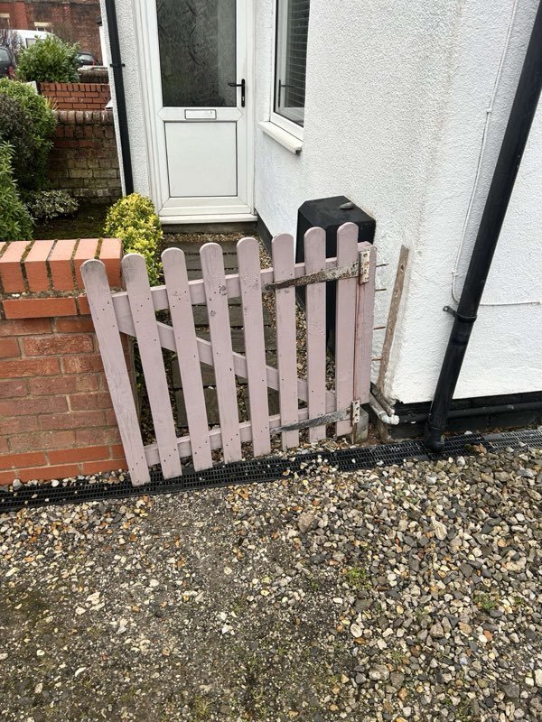 New timber picket gate replacing rotten gates in Rhosddu, Wrexham
